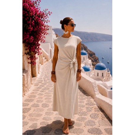 Robe t-shirt à nouer beige