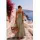 Robe longue kaki clair bustier smocke