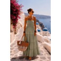 Robe longue kaki clair bustier smocke