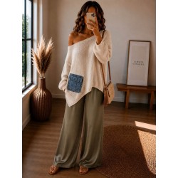 Pull bi-matière beige