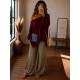 Pull bi-matière bordeaux