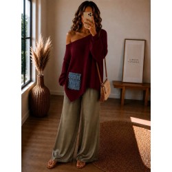 Pull bi-matière bordeaux