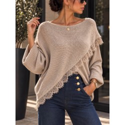 Pull dentelle beige
