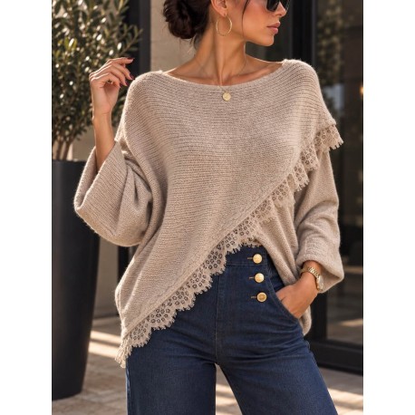 Pull dentelle beige