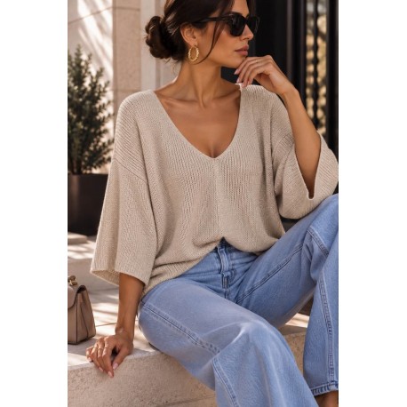 Pull chauve souris beige