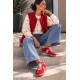 Veste sans manches moumoute rouge