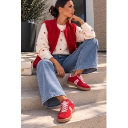 Veste sans manches moumoute rouge