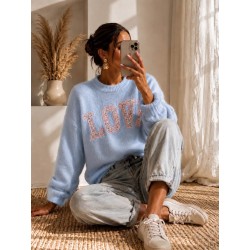 Pull tout doux Love bleu