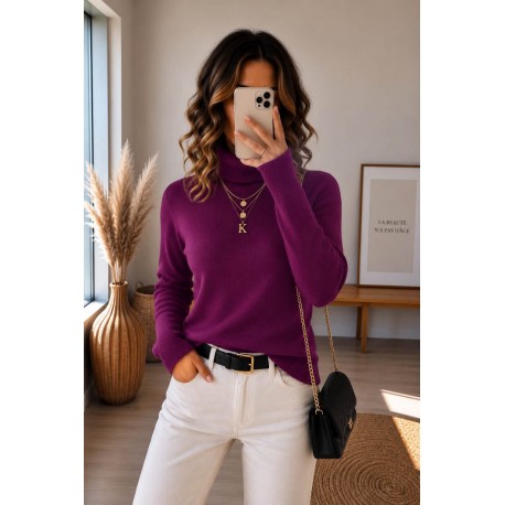 Pull col roulé camel