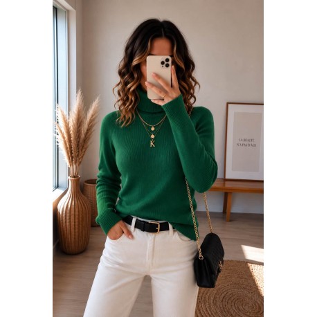 Pull à col roulé bleu